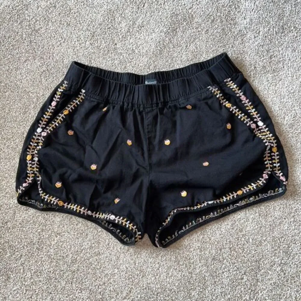 Madewell Women's Embroidered Shorts Cotton Blend‎ Black Size Small